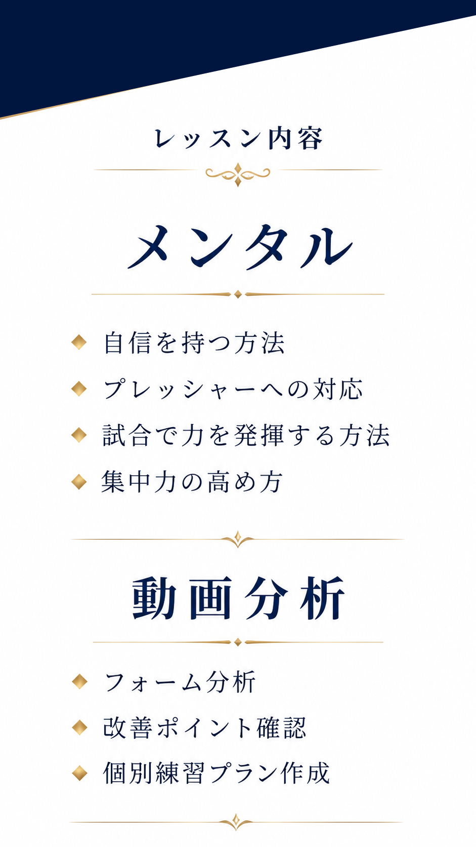 レッスン内容 メンタルと動画分析